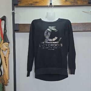 Crooks & Castles Ladycrooks Y2K Hiphop Black Crew Neck Sweater Gold Logo